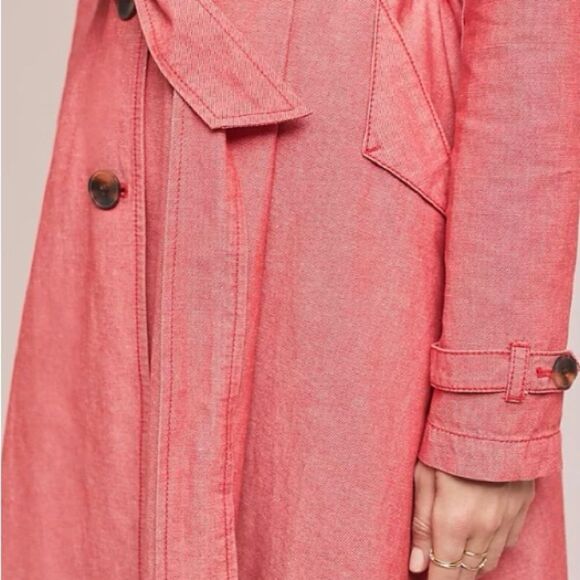 ANTHROPOLOGIE Elle Cotton Trench Coat Red Chambray Handkerchief Hem NWT - Picture 8 of 12